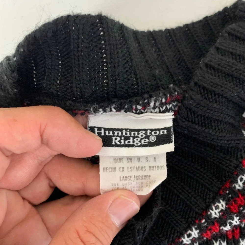 VTG Huntington Ridge Sweater Mens L Black Red Nordic Folk Art Novelty Knit USA - Picture 3 of 12